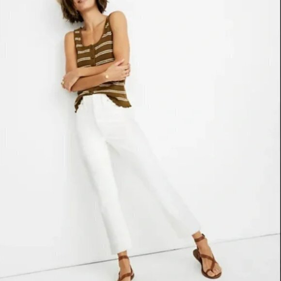 Madewell Denim - Madewell The High-Rise Slim Boyjean in Tile White Raw hem Size 26